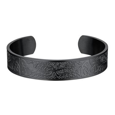 Imagem de FaithHeart Pulseira Viking para homens e mulheres, aço inoxidável runa/martelo de Thor, lobo/nó celta personalizado personalizável, Aço inoxidável, Sem pedras preciosas