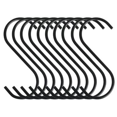 Imagem de Ganchos resistentes em forma de S, 10 peças, antiderrapante, gancho preto durável, ganchos de metal multiuso para cozinha, banheiro e jardim