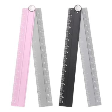 Imagem de Generic 2 réguas retas dobráveis de 30 cm, transferidor métrico de liga de alumínio, régua angular dobrável, ferramenta de medição geométrica com linha angular para arquitetos artistas, prata/rosa