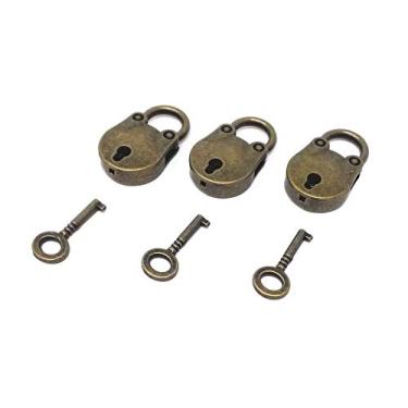 Imagem de 3 peças mini cadeados vintage estilo antigo cadeado em forma de urso fofo com chave para caixa de joias caixa de armazenamento diário livro