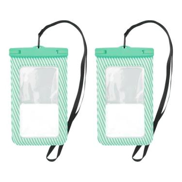 Imagem de 2 peças de bolsa à prova d'água para celular com listras completas, verde claro, capa universal à prova d'água compatível com telefone de 14 x 23 cm