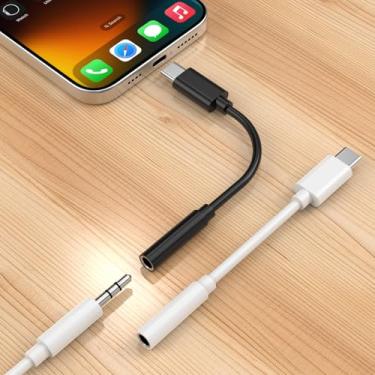 Imagem de Pacote com 2 adaptadores de fone de ouvido USB-C para áudio de 3,5 mm - HiFi compatível com iPhone 16 15 Galaxy S25 S24 S23 S22 S21 Plus Pro Max Ultra Pixel 9/8/7 - adaptador tipo C para dongle, preto