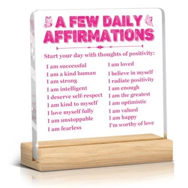 Imagem de Decoração de quarto rosa, decoração de quarto estética, placa acrílica inspiradora para quarto feminino, sala de estar, decoração de mesa de casa - algumas afirmações diárias