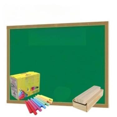 Imagem de Lousa Quadro Escolar Verde 90x60 + Apagador com Depósito + 10 giz(Quadro +Apagador c/dep +10 Giz)