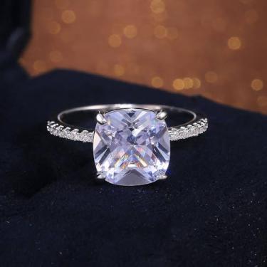 Imagem de Anéis de casamento femininos minimalistas de latão com zircônia cúbica delicada aliança de compromisso, 9, Latão, Zircônia cúbica