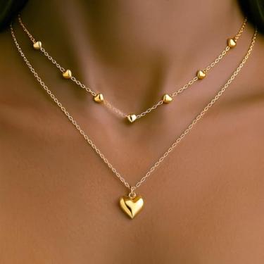 Imagem de Conjunto de colar com pingente multicamadas em camadas para mulheres, coração delicado empilhável, presente para formatura, amizade ou ocasiões especiais