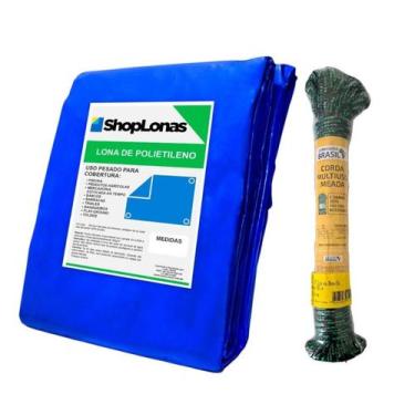 Imagem de Kit Lona 100 Micras Multiuso Azul 7x4m + Corda 15mX6mm  Ideal para Cam