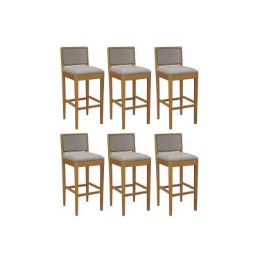 Imagem de Banqueta Sala de Jantar Sara 1BMM005CA Premium Madeira Maciça Kit 6 Un Carvalho/Linho Cinza/Tela Chumbo - Kappesberg