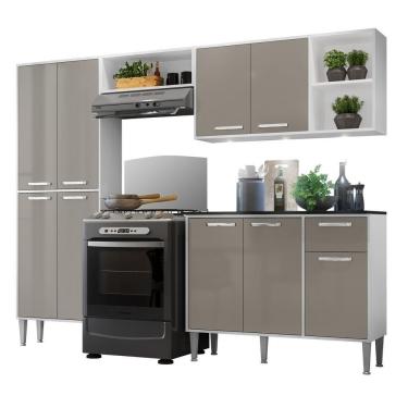 Imagem de Cozinha Compacta Multimóveis Xangai Fg3415 Com 3 Leds Armário E Balcão Branca/lacca Fumê