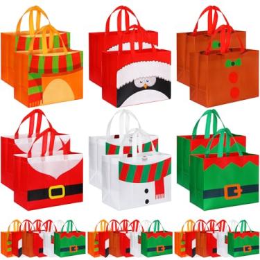 Imagem de Sanwuta 36 peças de sacos de presente de Natal grandes sacos de petisco com alças cinto de Papai Noel reutilizável não tecido bolso para presente de Natal festa de compras 32,5 x 25 x 17 cm