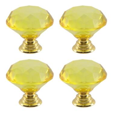 Imagem de Dahszhi 4 peças de diamante de topo plano 30 mm puxador de vidro de cristal puxadores de armário gavetas armário cômoda estante guarda-roupa, ouro, ouro