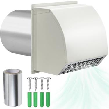 Imagem de Capa de ventilação de parede de 15 cm com amortecedor e tela, tampa de exaustão externa com capuz para exaustor de cozinha, secador, ventilador de banheiro, duto de HVAC, ventilação de ar externa, aço