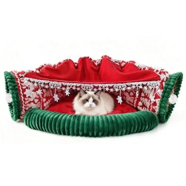 Imagem de Cama de túnel para gatos de Natal, vermelho + verde