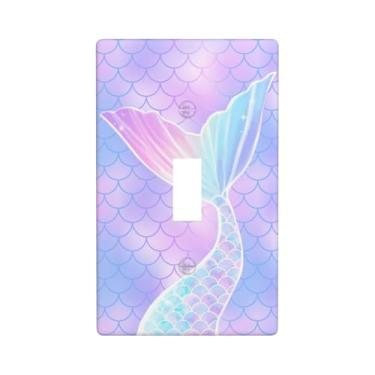 Imagem de Capa de interruptor de luz traseira de sereia, linda escala roxa e azul, placa de interruptor único para decoração de casa
