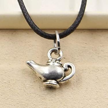 Imagem de EDCRFV Lâmpada Mágica Aladdin de Couro Preto Genie Pingente Cordão Colar DIY