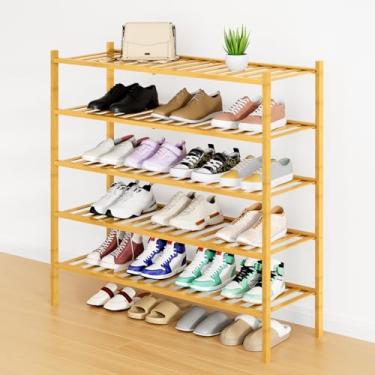 Imagem de Smiry Sapateira, organizador de sapatos de bambu longo de 5 níveis, prateleira empilhável de madeira para armário, entrada, entrada da porta da frente, natural