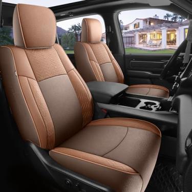 Imagem de MeeKooMay Cabine de tripulação Dodge Ram 1500 2011-2018 com ajuste personalizado/2500&3500 2011-2025 Limited Longhorn Rebel Laramie Big Horn Tradesman TRX caminhonete com banco curvo (marrom + laranja