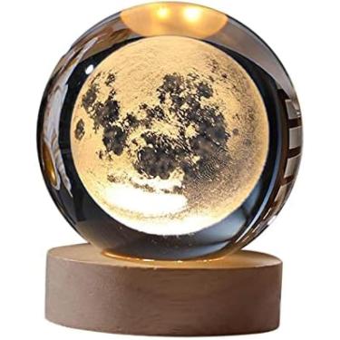 Imagem de Luz Noturna De Bola De Cristal 3d, Gravação A Laser, Abajur De Cabeceira Com Base Led Para Decoração De Cabeceira De Sala De Estar, Quarto, Moon