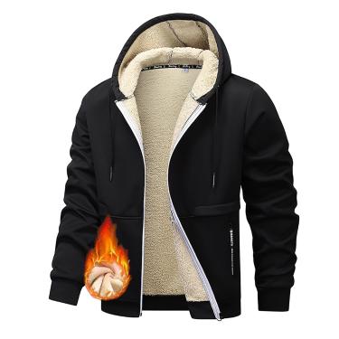 Imagem de Jaqueta Térmica Masculina De Inverno Com Capuz, Jaqueta Sherpa, Jaqueta Quente à Prova De Vento Para Dias Frios, Jaqueta Masculina De Pele Sintética, Jaqueta De Inverno Para Ati, Black, 3XL