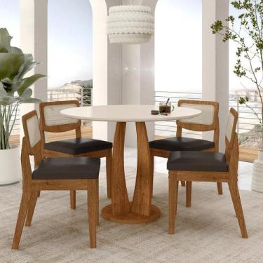 Imagem de Mesa Redonda Camogli 4 Cadeiras Sextavadas Freijó/off/corin Marr - M.a