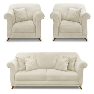 Imagem de Kit 2 Poltronas E Sofá 2 Lugares 1,60m Veludo Bege