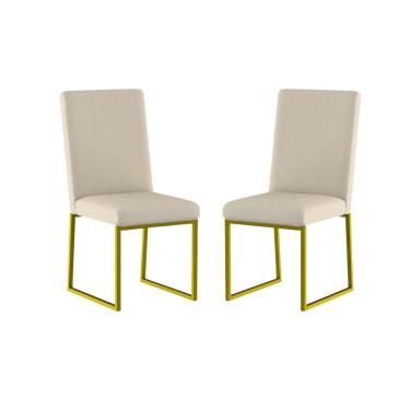 Imagem de Kit 2 Cadeiras Para Mesa De Jantar Base Industrial Dourado Balaqui Bege