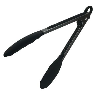 Imagem de Pegador de Silicone Culinário Inox 25cm com Cabo Antiderrapante Pinça Culinária Multiuso Cozinha Churrasco Salada Fritura Air Fryer Linha Premium (Preto)