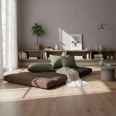 Imagem de Futon Casal Sofá Cama Dobrável 128x188cm Cor Café, Espuma Hiper Soft, Capa Removível e Lavável em Suede, Multiuso – Confort Linens