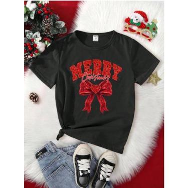 Imagem de Camiseta Infantil Natal Estampa Merry Laço 661 Enfeites Natalinos Bola