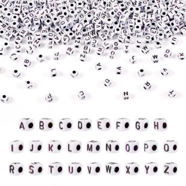 Imagem de Spritewelry 1300 peças de contas de acrílico branco preto cubo 26 contas de letras com orifício horizontal para artesanato DIY pulseira colar chaveiro cordão