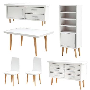 Imagem de Conjunto de móveis de casa de bonecas em miniatura, bétula de madeira de 6 peças