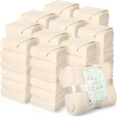 Imagem de Buryeah Cobertor de flanela de casamento certificado Oeko-Tex a granel 127 x 152 cm cobertor de lã macia com fita de cartões de agradecimento para convidados festa do pijama spa lembranças presentes