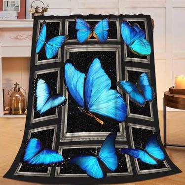 Imagem de Cobertor de borboleta azul, cobertor borboleta, flanela, mercadoria, decoração aconchegante, felpudo, quente, macio, leve, presentes para amantes de animais, meninas, homens, meninos, 127 x 101 cm