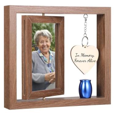 Imagem de Moldura memorial de madeira com mini urna, visor giratório para fotos de 10 x 15 cm, presente de lembrança para perda de entes queridos e animais de estimação