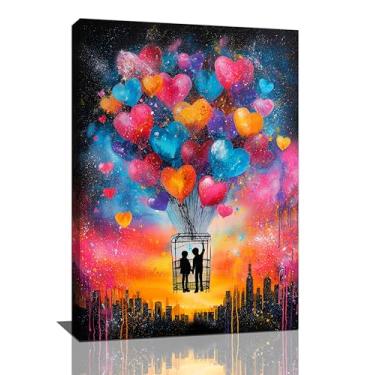 Imagem de Banksy Street Graffiti Wall Art Balloon Canvas Wall Decor Pictures Prints Artwork Decorações Emolduradas para Sala de Estar Escritório Quarto Casa de Banho Presentes 40.6 cm x 61.0 cm
