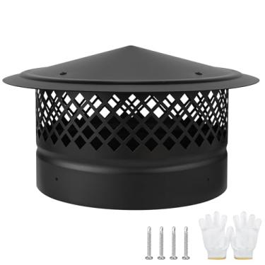 Imagem de CLLOMAGY Tampa de chaminé superior de cone, cobertura de chaminé redonda de 25,4 cm com tela, tampa de tubo de fogão de 25,4 cm, cobertura de ventilação do telhado de exaustão de lareira aço