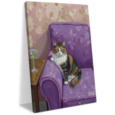 Imagem de Cute peculiar peculiar decoração gato coquetel gato presentes decoração de parede tela arte emoldurado arte impressão de arte pôsteres para casa banheiro cozinha bar carrinho quarto sala de estar