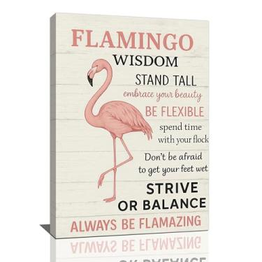 Imagem de Decoração de flamingo rosa arte de parede imagens de sabedoria de flamingo citações inspiradoras impressão em tela pintura arte animal decoração para banheiro quarto sala de estar emoldurado meninas