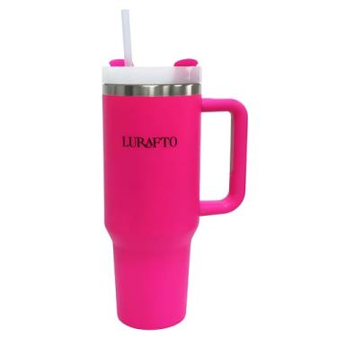 Imagem de LURAFTO Copo Quencher com alça e canudo 1,134 g Aço inoxidável isolado a vácuo – Suporte de copo de parede dupla compatível para viagens | Copo de aço inoxidável isolado | Rosa livre de BPA