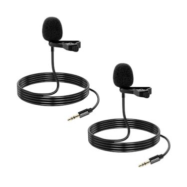 Imagem de Microfone de Lapela Lavalier Condensador Omnidirecional 3.5mm TRS - Kit 2 Microfones Profissionais para Celular, Câmera, Gravação de Áudio, Vlogs, YouTube e Entrevistas
