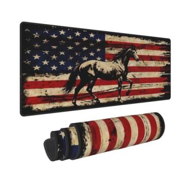 Imagem de CANFLASHION Tapete de mouse com bandeira americana, tapete de mesa de escritório 80 x 28 cm, mouse pad grande para jogos com design de cavalo, GG estendido à prova d'água para computador com base de