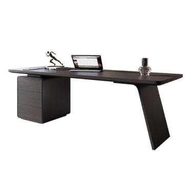 Imagem de Mesa de trabalho Mesa executiva de escritório com acabamento em cor esfumaçada, mesa estudo moderna gavetas e tomadas carregamento, fácil instalar(S)