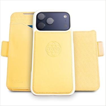 Imagem de Dreem for iPhone 17 Pro Max Case Wallet, Revolutionary Phone Stand, Vegan Leather, MagSafe-Fit, Magnetic Detachable Flip Cover, RFID Blocking Card Holder, Gift-Box [Fibonacci:Butter Yellow]