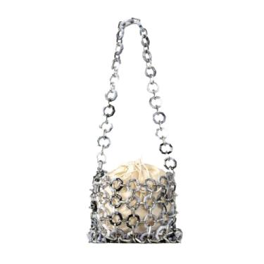 Imagem de BCVWQXA Bolsa de ombro feminina de acrílico vazada para noite bolsa chique com corrente de acrílico para festa, férias, viagens, Cinza