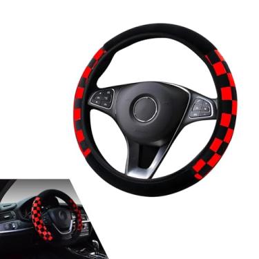 Imagem de Dogary Capa de volante de carro, protetor xadrez macio de pelúcia para volante de 36,8 cm - 38,1 cm, antiderrapante, alta elasticidade, sem design interno, acessório de decoração antiarranhões