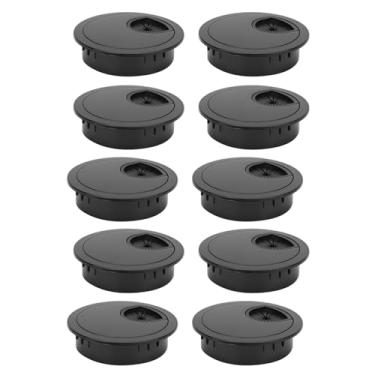 Imagem de Fiação ilhó cabo ilhó desktop fio buraco capa 10 pacote preto brilhante plástico abs superfície polida 60mm para computador mesa escritório espaço de trabalho