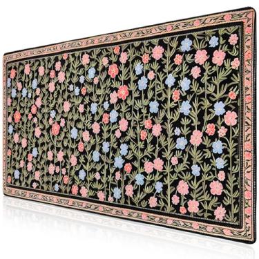 Imagem de Mouse pad floral com base de borracha natural | Tapete de mouse grande antiderrapante para escritório, casa, escola – 15,7 x 35,4 polegadas durável para computador