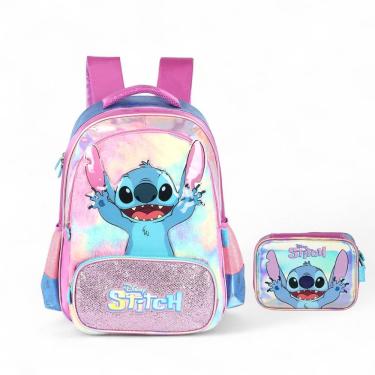 Imagem de Kit Mochila Escolar De Costas Stitch Plush Holográfica