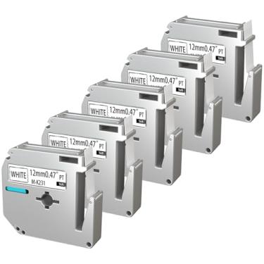 Imagem de Pacote com 5 fitas MK-231 M de 12 mm compatíveis com M-K231s Brother Label Tape preta sobre branca 0,47 polegadas para P Touch PT-M95 PT95 PT65 PT-65 PT70 PT85 PT90