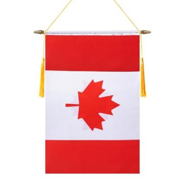 Imagem de TMHTMH Bandeira de parede do Canadá de 45,7 x 30,5 cm, poste de madeira e acabamento acetinado duplo, bandeira canadense para pendurar na casa, sala de aula, clube e porta